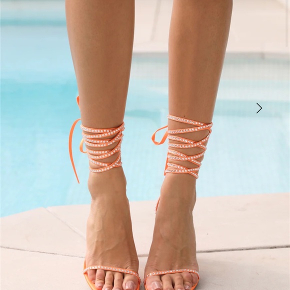 BILLINI HALEIGH HEELS TANGERINE SATIN-DIAMANTE - Picture 2 of 2